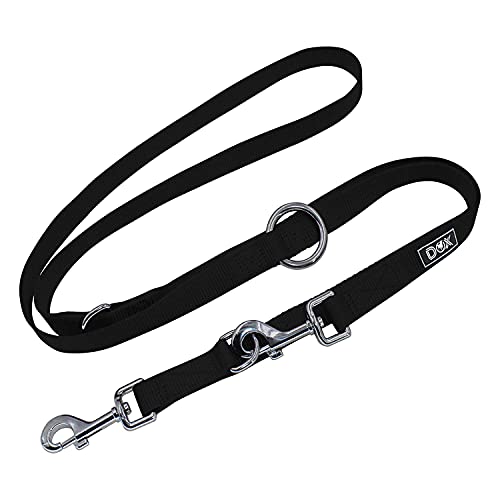 DDOXX Correa Perro de Nailon, Ajustable en 3 Direcciones, 2 m | Correas para Perros Grandes y Pequeños | Correa Doble para Perros, Gatos, Cachorros | Correa para Correr | Negro, XS