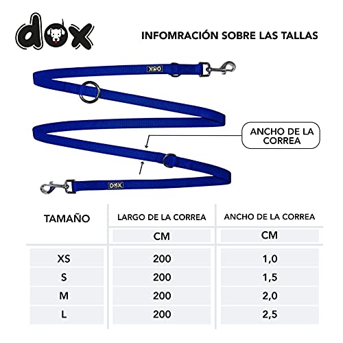 DDOXX Correa Perro de Nailon, Ajustable en 3 Direcciones, 2 m | Correas para Perros Grandes y Pequeños | Correa Doble para Perros, Gatos, Cachorros | Correa para Correr | Azul, L