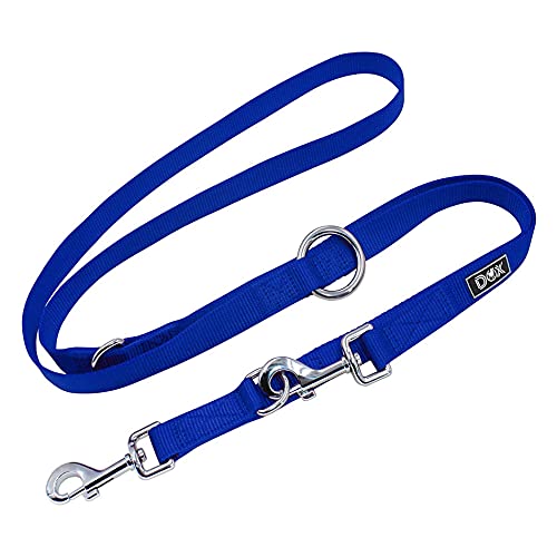 DDOXX Correa Perro de Nailon, Ajustable en 3 Direcciones, 2 m | Correas para Perros Grandes y Pequeños | Correa Doble para Perros, Gatos, Cachorros | Correa para Correr | Azul, L