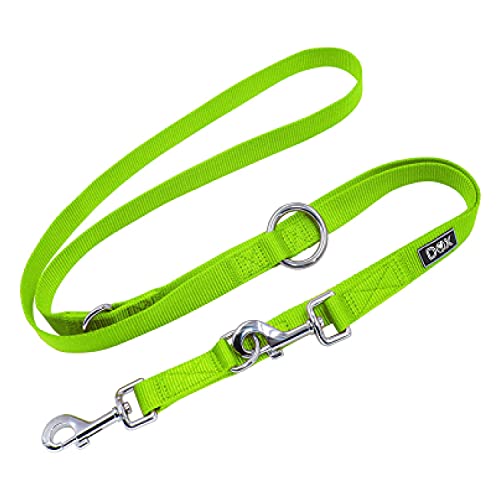 DDOXX Correa Perro de Nailon, Ajustable en 3 Direcciones, 2 m | Correas para Perros Grandes y Pequeños | Correa Doble para Perros, Gatos, Cachorros | Correa para Correr | Verde, L