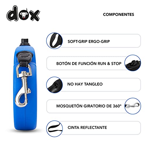 DDOXX Correa Perro Enrollable Reflectante Tamaños de Correas para Perros |Perros Pequeños y Grandes | Correa Perro Extensible | Accesorios para Perros | Azul XS | 3m | hasta 8 kg