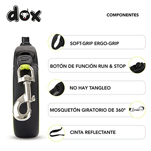 DDOXX Correa Perro Enrollable Reflectante Tamaños de Correas para Perros |Perros Pequeños y Grandes | Correa Perro Extensible | Accesorios para Perros | Negro S | 4m | hasta 10 kg