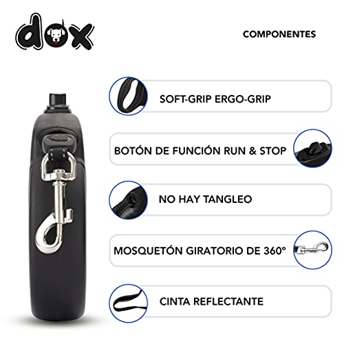 DDOXX Correa Perro Enrollable Reflectante Tamaños de Correas para Perros |Perros Pequeños y Grandes | Correa Perro Extensible | Accesorios para Perros | Negro L | 5m | hasta 50 kg