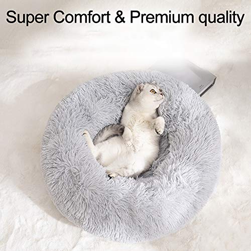 Decdeal Cama de Gato Donut Base Cama Redonda Impermeable Antideslizante Lavable a Máquina Duradera para Mascotas Cama de Lujo Mullida para Perros Cachorros Gatitos Tamaño Seleccionable