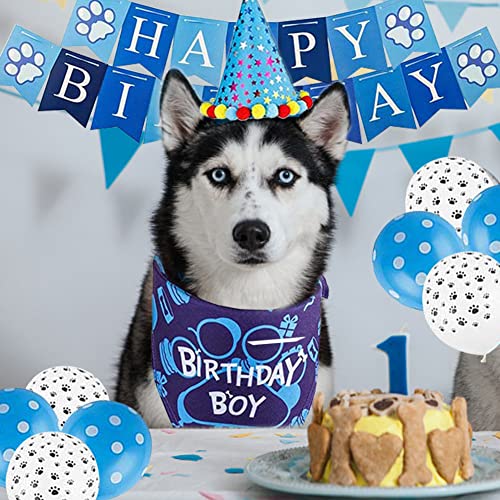 Decoraciones de Cumpleaños para Perros,Azul Bandana Cumpleaños Perro,Perro Cumpleaños Bandana Sombrero Banner Set,Perro Cumpleaños,Decoracion Cumpleaños para Perros,Regalo de Perros.