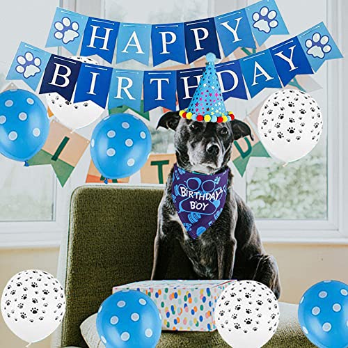 Decoraciones de Cumpleaños para Perros,Azul Bandana Cumpleaños Perro,Perro Cumpleaños Bandana Sombrero Banner Set,Perro Cumpleaños,Decoracion Cumpleaños para Perros,Regalo de Perros.