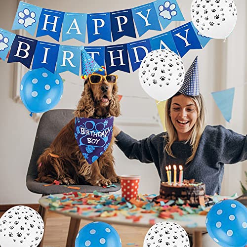 Decoraciones de Cumpleaños para Perros,Azul Bandana Cumpleaños Perro,Perro Cumpleaños Bandana Sombrero Banner Set,Perro Cumpleaños,Decoracion Cumpleaños para Perros,Regalo de Perros.