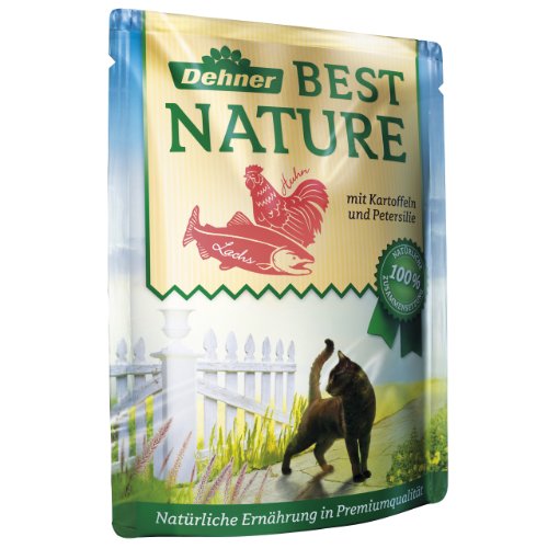 Dehner Best Nature - Comida para Gatos Adultos, salmón y Pollo con Patata, en Bolsa, 16 x 85 g (1,36 kg)