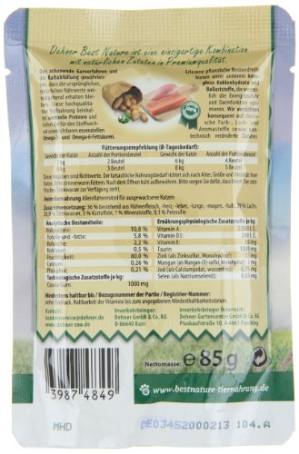 Dehner Best Nature - Comida para Gatos Adultos, salmón y Pollo con Patata, en Bolsa, 16 x 85 g (1,36 kg)