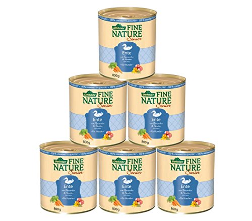 Dehner Fine Nature - Comida para Perros Senior, Calidad alimentaria, Pato, 6 x 800 g (4,8 kg)