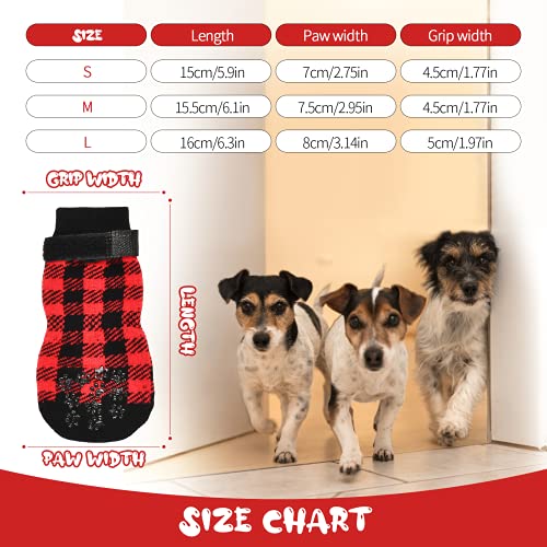 Dereine Calcetines para Perros 4 Piezas,con Correas de Fijación,Gel Reforzado para La Protección y Tracción de Las Patas,Protección Integral de Las Patas en 3 Tamaños (L, Rojo)