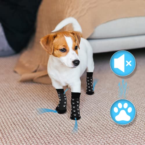 Dereine Calcetines para Perros 4 Piezas,con Correas de Fijación,Gel Reforzado para La Protección y Tracción de Las Patas,Protección Integral de Las Patas en 3 Tamaños (S, Negro)