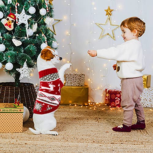 Dereine Jersey de Navidad para Mascotas,Suéter Navidad Mascotas,Jersey de Navidad Perro,Disfraz de Gato para Perro con Patrón de Reno,Invierno,Suéter para Perros Pequeños,Gato (Rojo y Blanco, Large)