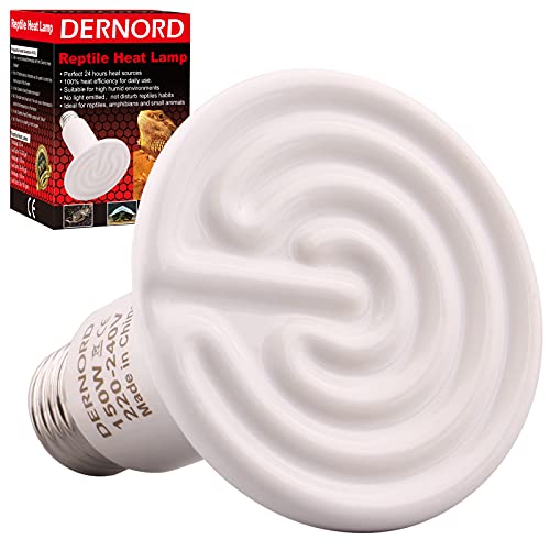 Dernord Lámpara de calor para reptiles, 150 W, lámpara de calor de tortuga, bombilla emisora de calor de cerámica, para terrario, vivarium barbudo, dragón, lagarto, cría de 220 V E27, color blanco