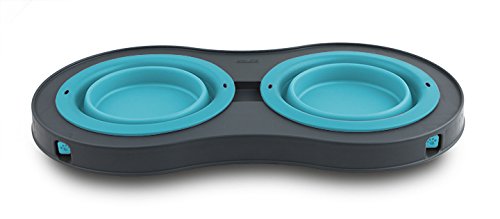 Dexas Popware for Pets - Alimentador para Mascotas (Doble Elevado), Color Gris y Azul