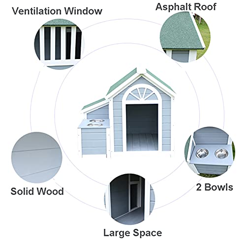 DHYBDZ Casa de Madera Extragrande con 2 tazones, caseta para Perro Grande Resistente a la Intemperie al Aire Libre, caseta de Perro aislada clásica con habitación Interior