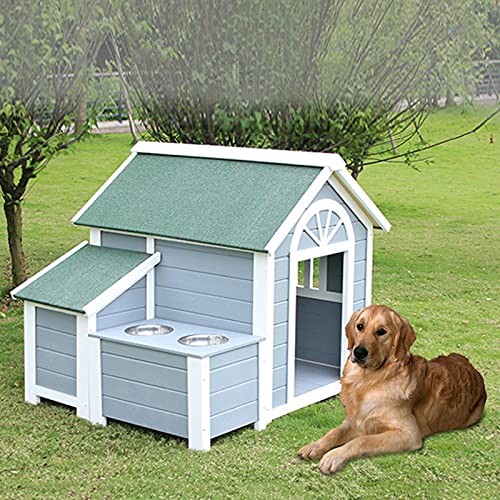 DHYBDZ Casa de Madera Extragrande con 2 tazones, caseta para Perro Grande Resistente a la Intemperie al Aire Libre, caseta de Perro aislada clásica con habitación Interior