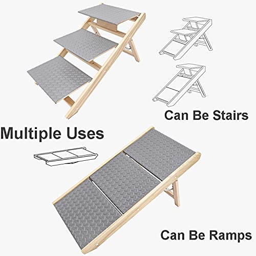 DHYBDZ Rampa de Madera para Perros 2 en 1, escaleras portátiles de 3 escalones para Mascotas para sofá Cama, Escalera de rampas Happy Ride para Perros y Gatos pequeños a Grandes