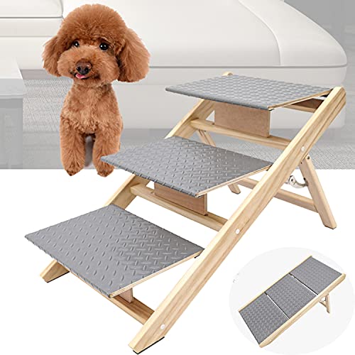 DHYBDZ Rampa de Madera para Perros 2 en 1, escaleras portátiles de 3 escalones para Mascotas para sofá Cama, Escalera de rampas Happy Ride para Perros y Gatos pequeños a Grandes