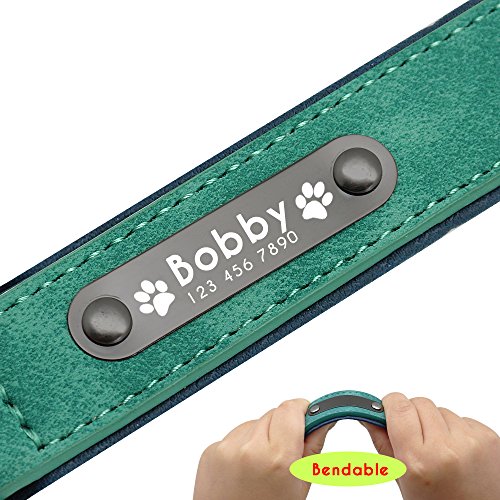 Didog - Collar de piel suave acolchada personalizable para perro, chapa de nombre, anilla en D, collar grabado para perro, tamaños pequeño, mediano y grande