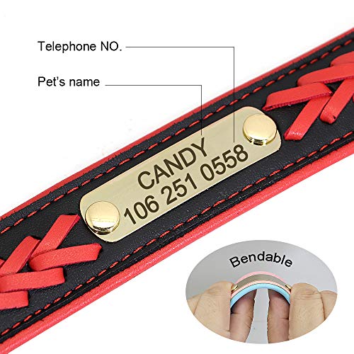 Didog - Collares para perro de piel personalizada con placa de latón grabada – Cuero trenzado suave acolchado personalizado – Collares ajustables para mascotas para perros pequeños, medianos y grandes