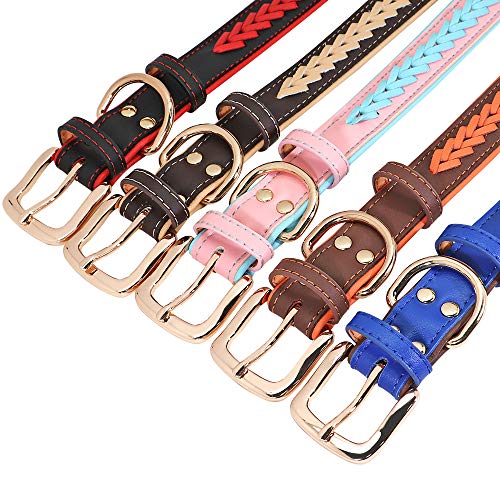 Didog - Collares para perro de piel personalizada con placa de latón grabada – Cuero trenzado suave acolchado personalizado – Collares ajustables para mascotas para perros pequeños, medianos y grandes