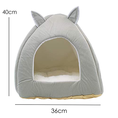 DIGFILEX Cama para Mascotas Estilo Oso Peluche Gris - Cama para Gatos Lavable Suave Vellón-Ideal Gatos Gatitos-Choza Cama para Gatos Suave y Cómoda - 40 x 40 x 35cm