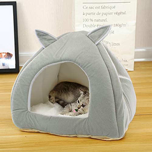 DIGFILEX Cama para Mascotas Estilo Oso Peluche Gris - Cama para Gatos Lavable Suave Vellón-Ideal Gatos Gatitos-Choza Cama para Gatos Suave y Cómoda - 40 x 40 x 35cm