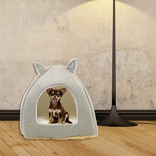 DIGFILEX Cama para Mascotas Estilo Oso Peluche Gris - Cama para Gatos Lavable Suave Vellón-Ideal Gatos Gatitos-Choza Cama para Gatos Suave y Cómoda - 40 x 40 x 35cm