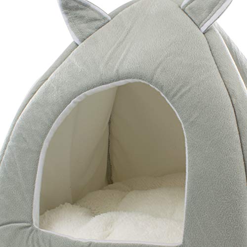 DIGFILEX Cama para Mascotas Estilo Oso Peluche Gris - Cama para Gatos Lavable Suave Vellón-Ideal Gatos Gatitos-Choza Cama para Gatos Suave y Cómoda - 40 x 40 x 35cm