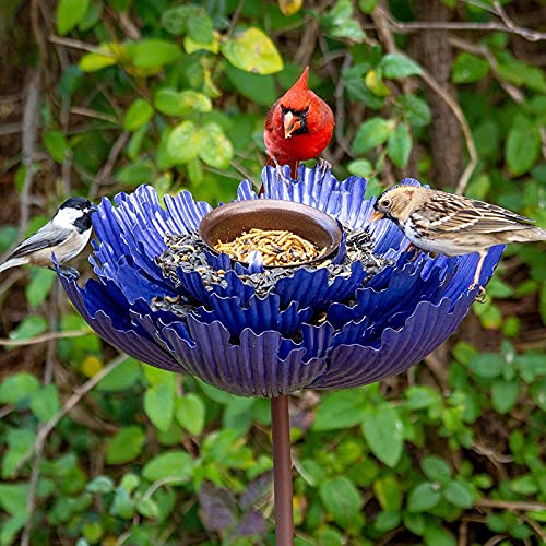 Dingyue Comedero para pájaros vertical de araña púrpura en forma de peonía al aire libre colibrí comedero para pájaro silvestre pinzón y pájaro azul colgante para adornos de jardín fuera de pie