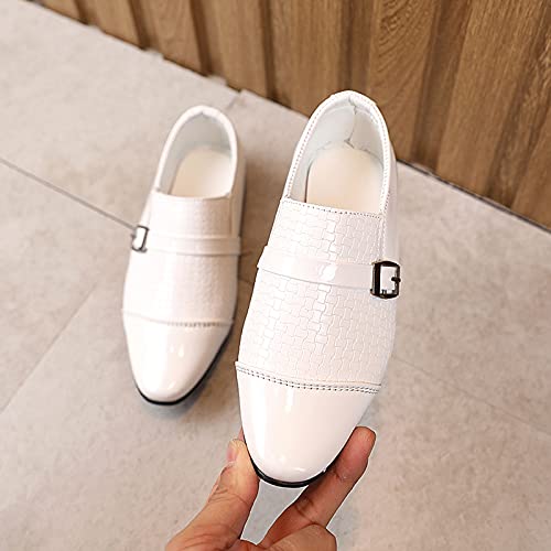 Dinnesis Zapatos de bebé para niños pequeños, estilo británico, informales, de piel, para bodas, con traje negro, Blanco, 27