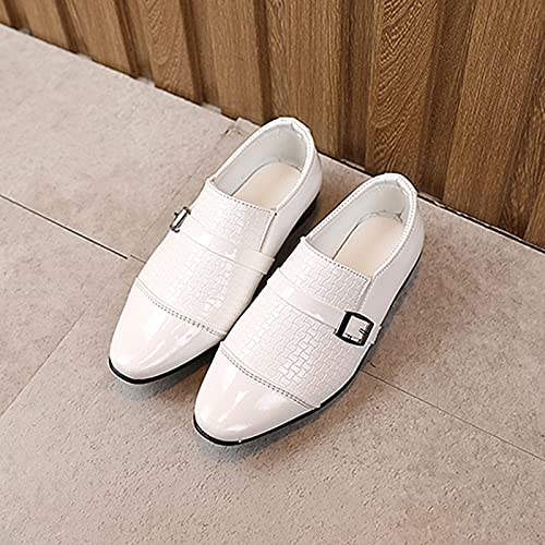 Dinnesis Zapatos de bebé para niños pequeños, estilo británico, informales, de piel, para bodas, con traje negro, Blanco, 27