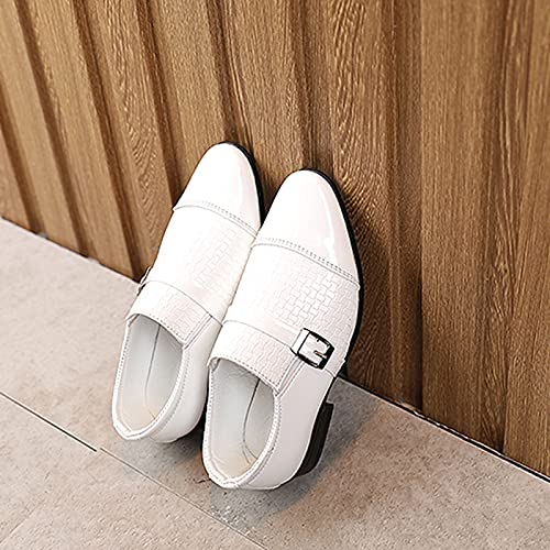 Dinnesis Zapatos de bebé para niños pequeños, estilo británico, informales, de piel, para bodas, con traje negro, Blanco, 27