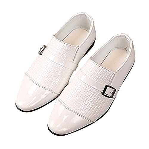 Dinnesis Zapatos de bebé para niños pequeños, estilo británico, informales, de piel, para bodas, con traje negro, Blanco, 27