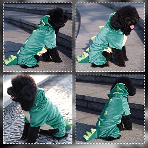 Disfraz de Dinosaurio para Perros pequeños, Disfraz de Cachorro Divertido, cómodo con Capucha de Dinosaurio, Ropa de Invierno cálida y Ligera para Halloween (Verde, S)