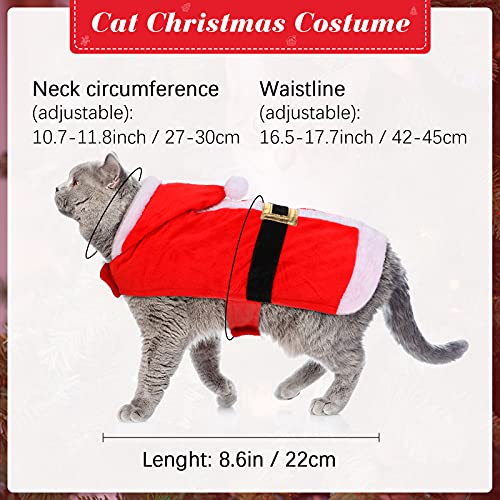 Disfraz de Gato de Navidad Ropa de Gato de Papá Noel Rojo y Blanco Suave Traje Navideño de Gato Abdominal Ajustable de Interior con Cinturón y Sombrero Suministros de Mascota