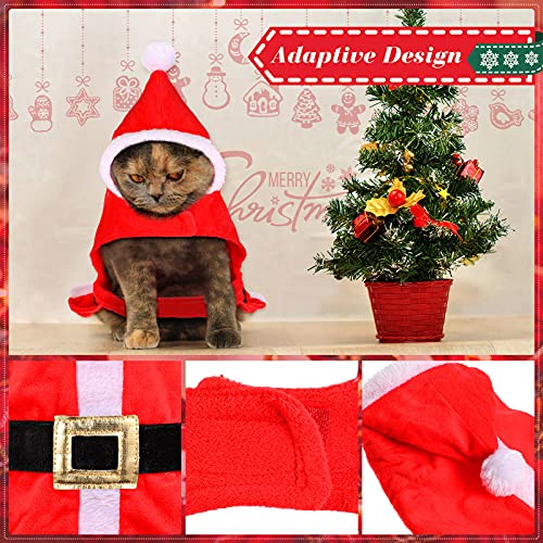 Disfraz de Gato de Navidad Ropa de Gato de Papá Noel Rojo y Blanco Suave Traje Navideño de Gato Abdominal Ajustable de Interior con Cinturón y Sombrero Suministros de Mascota