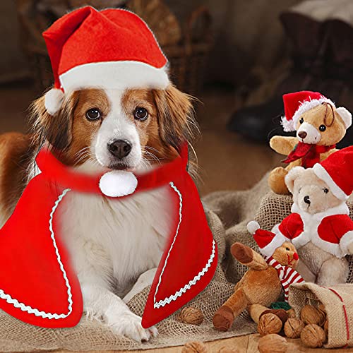 Disfraz de Navidad para mascotas, 1 juego de capa de Navidad para mascotas con sombrero de Papá Noel, traje de Navidad para perros y gatos, suministros para cosplay (rojo)