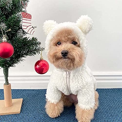 Disfraz de oso de peluche para perro, disfraz de oso de peluche para perro, disfraz de perro con orejas de oso de peluche, sudaderas con capucha de lana de color puro (XXL,B-Beige + camisa de fondo)