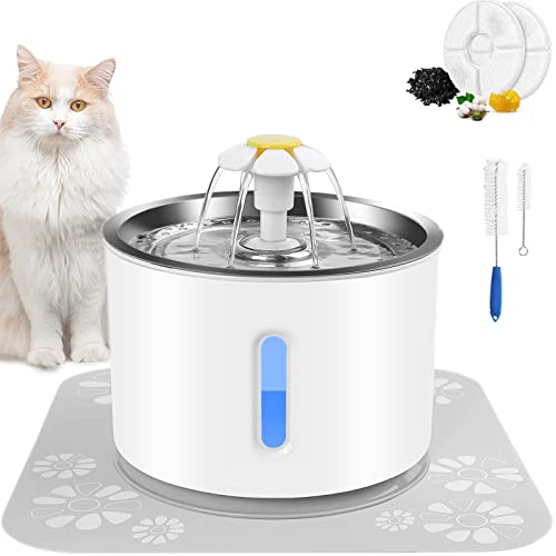 Dispensador Automático de Agua para Mascotas, Fuente de Alimentación para Gatos y Perros, con Filtro de Carbón Activo y Bomba de Agua, 2 Cepillos de Limpieza Fontanella, Luz LED Fontanella de 2,4 L