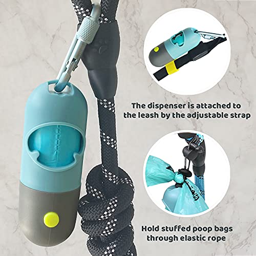 Dispensador Bolsas Caca Perros con Linterna LED Incorporada y Clip Metal para Correa Perro, Portabolsas de Excrementos de Perros y Mascotas, Accesorio para Pasear Perros (1, Azul Cristal)