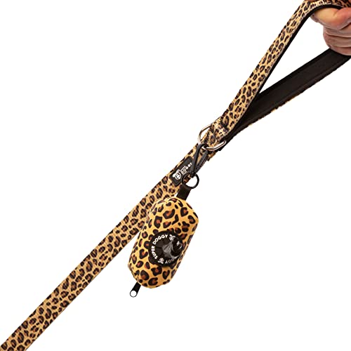 Dispensador de Bolsas Caca Perro - Porta Bolsas de Excrementos con Mosqueton - Bolso Accesorios para Mascotas - Incluye un Rollo de Bolsas (Leopard)