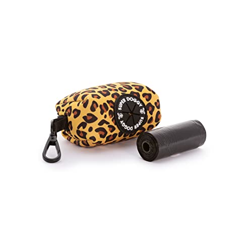 Dispensador de Bolsas Caca Perro - Porta Bolsas de Excrementos con Mosqueton - Bolso Accesorios para Mascotas - Incluye un Rollo de Bolsas (Leopard)