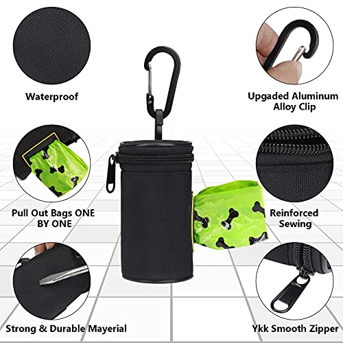 Dispensador de bolsas para desechos de perros con mosquetón, 2 rollos de bolsas para desechos de perros incluidas, dispensador de bolsas para desechos de perros con cremallera suave, impermeable