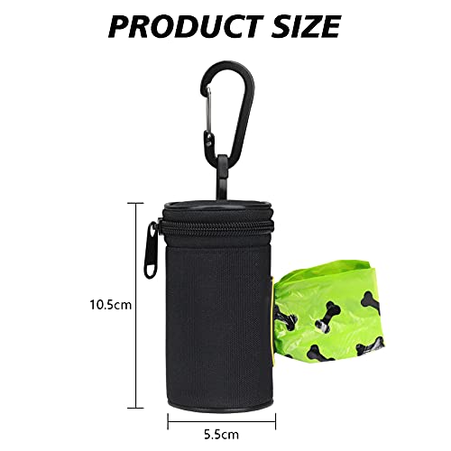 Dispensador de bolsas para desechos de perros con mosquetón, 2 rollos de bolsas para desechos de perros incluidas, dispensador de bolsas para desechos de perros con cremallera suave, impermeable