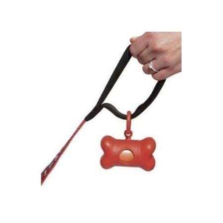 Dispensador de bolsas recoge cacas perro, dispensador con forma de hueso de bolsitas colectoras de excremento de perros y mascotas, 15 Bolsas Biodegradables (Rojo)