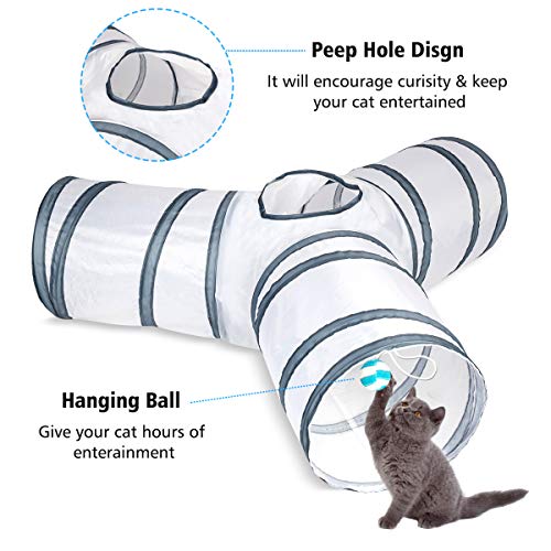 DMSL Túnel para Gatos de 3 vías, Juguete para Gatos Tubular Plegable, Juguete para Gatos Interactivo en Interiores y Exteriores. Adecuado para Gatitos, Cachorros, Conejos. Perros pequeños