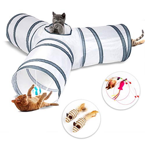 DMSL Túnel para Gatos de 3 vías, Juguete para Gatos Tubular Plegable, Juguete para Gatos Interactivo en Interiores y Exteriores. Adecuado para Gatitos, Cachorros, Conejos. Perros pequeños