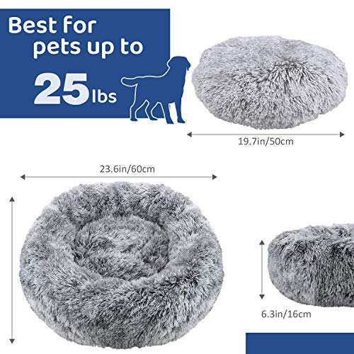 Docatgo Cama Perro Gato Mediano Pequeño - Cama para Perros Gatos Redonda Antiestres Suave Lavables, Cálido Felpa Cama Cojin Interior Invierno para Perro y Gato Medianos Pequeños (L-60cm, Gris)